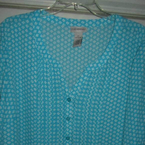 2X Plus Size 22/24 Catherines Blue Print Blouse top shirt - Picture 5 of 5